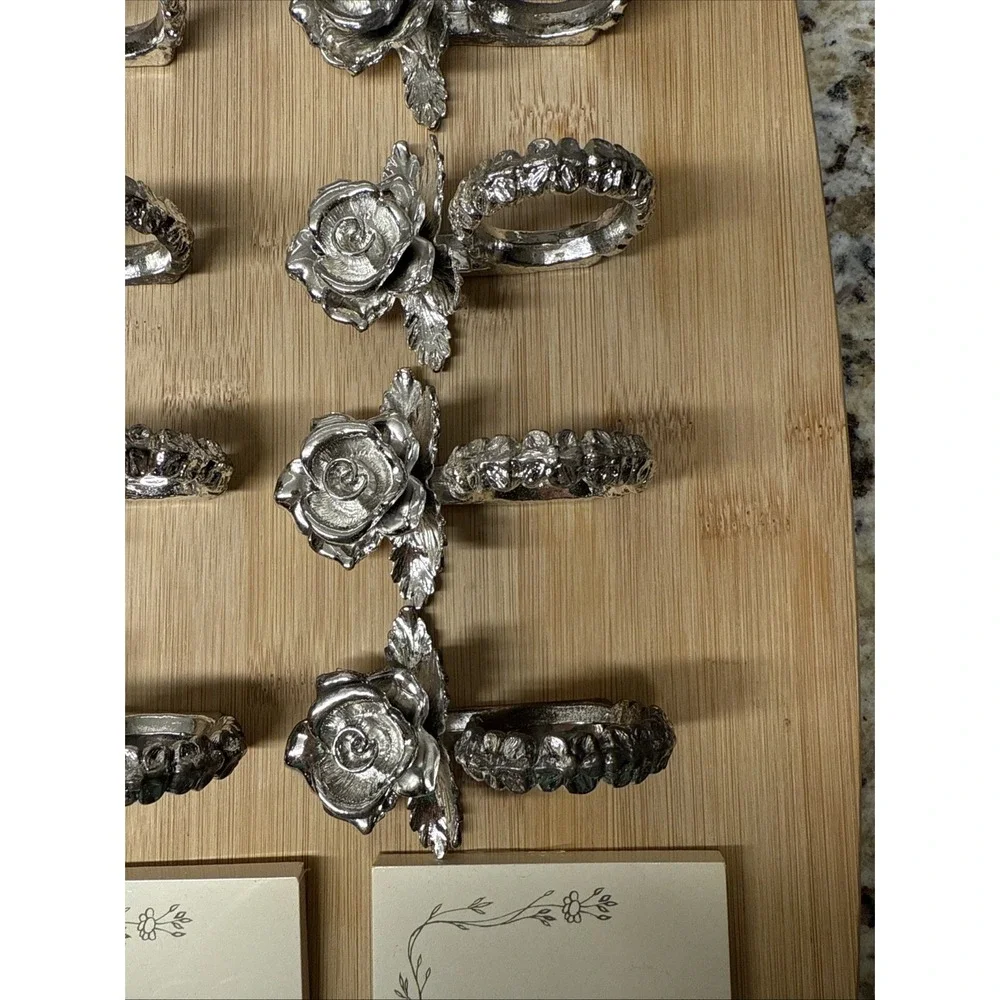 Vintage Silver Tone Metal Rose Design Princess House Victorian Rose Set Of 8
